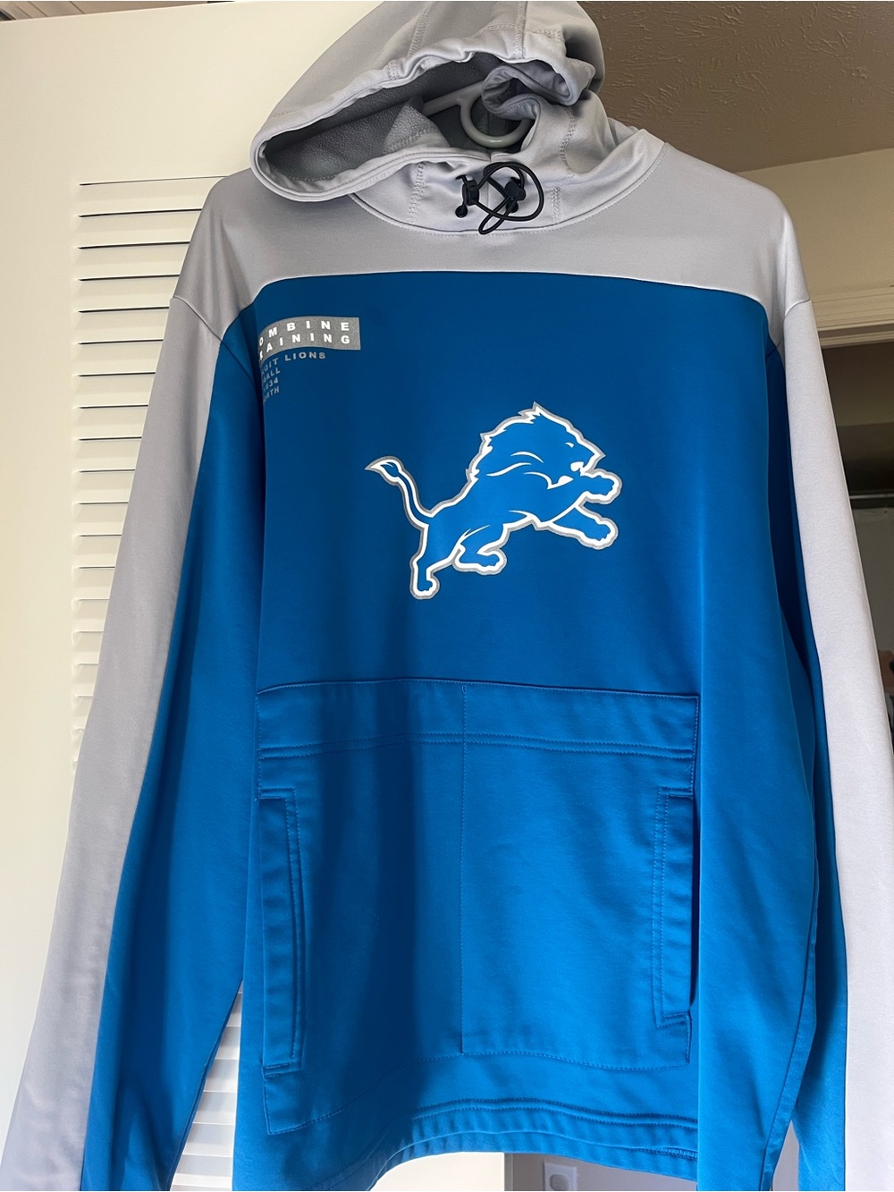 Men's Blue and Gray Pullover Hoodie with Team Lion Logo